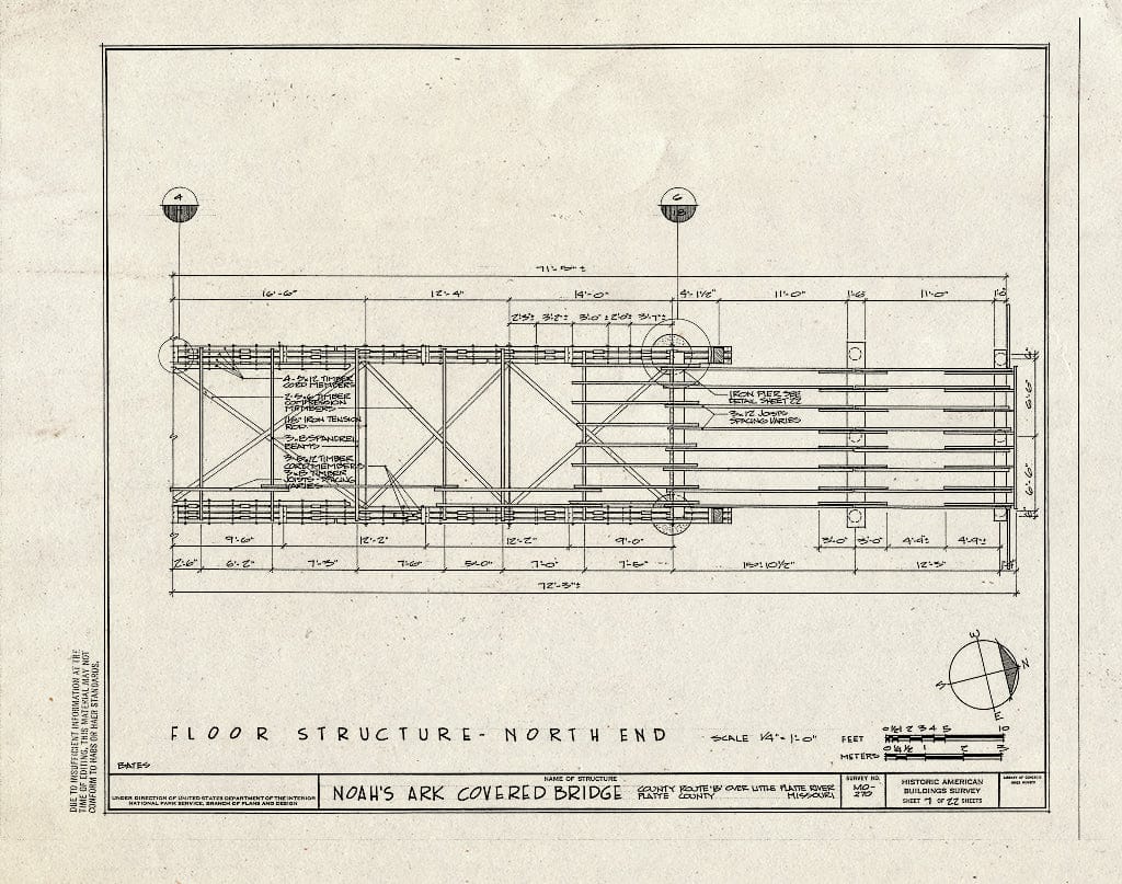 Blueprint 7. Floor Structure-South End - Noah's Ark Covered Bridge, County Route B Over Little Platte River, Hoover, Platte County, MO