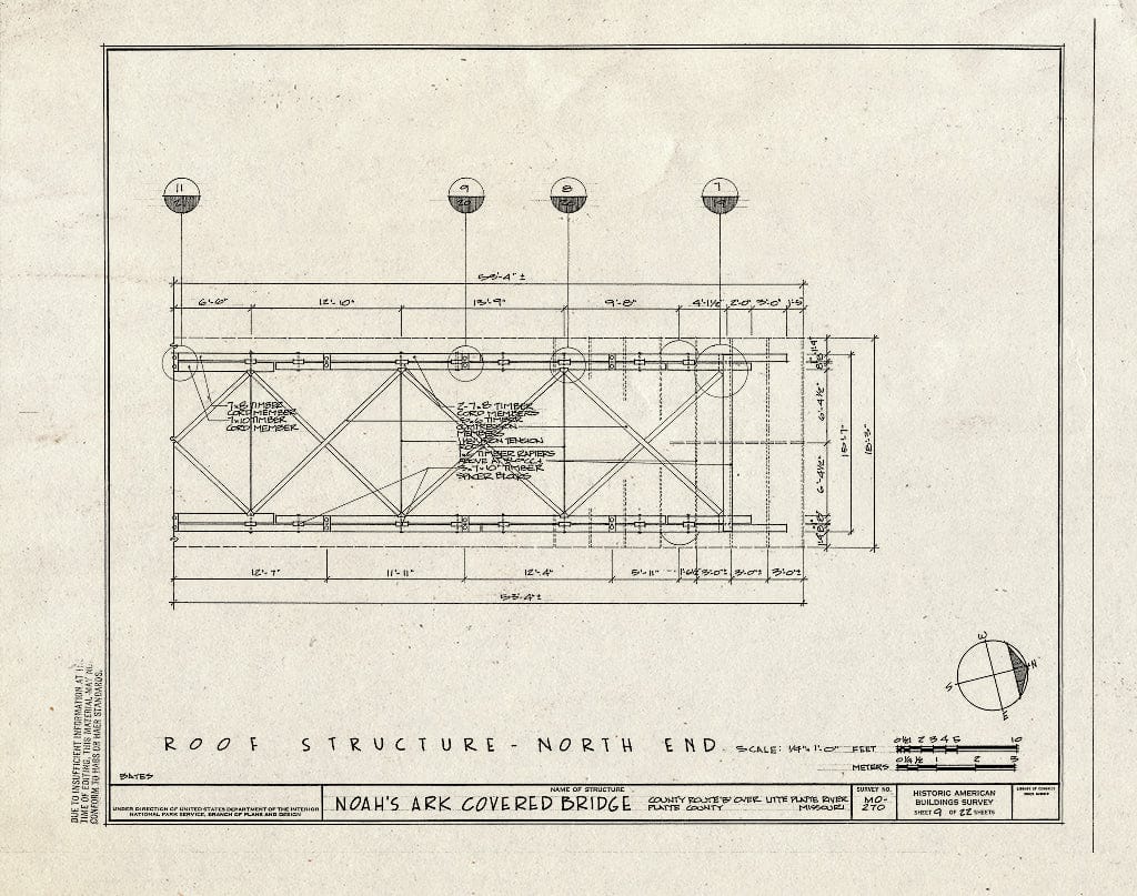 Blueprint 9. Roof Structure-North End - Noah's Ark Covered Bridge, County Route B Over Little Platte River, Hoover, Platte County, MO