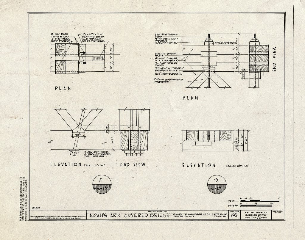 Blueprint 16. Details - Noah's Ark Covered Bridge, County Route B Over Little Platte River, Hoover, Platte County, MO