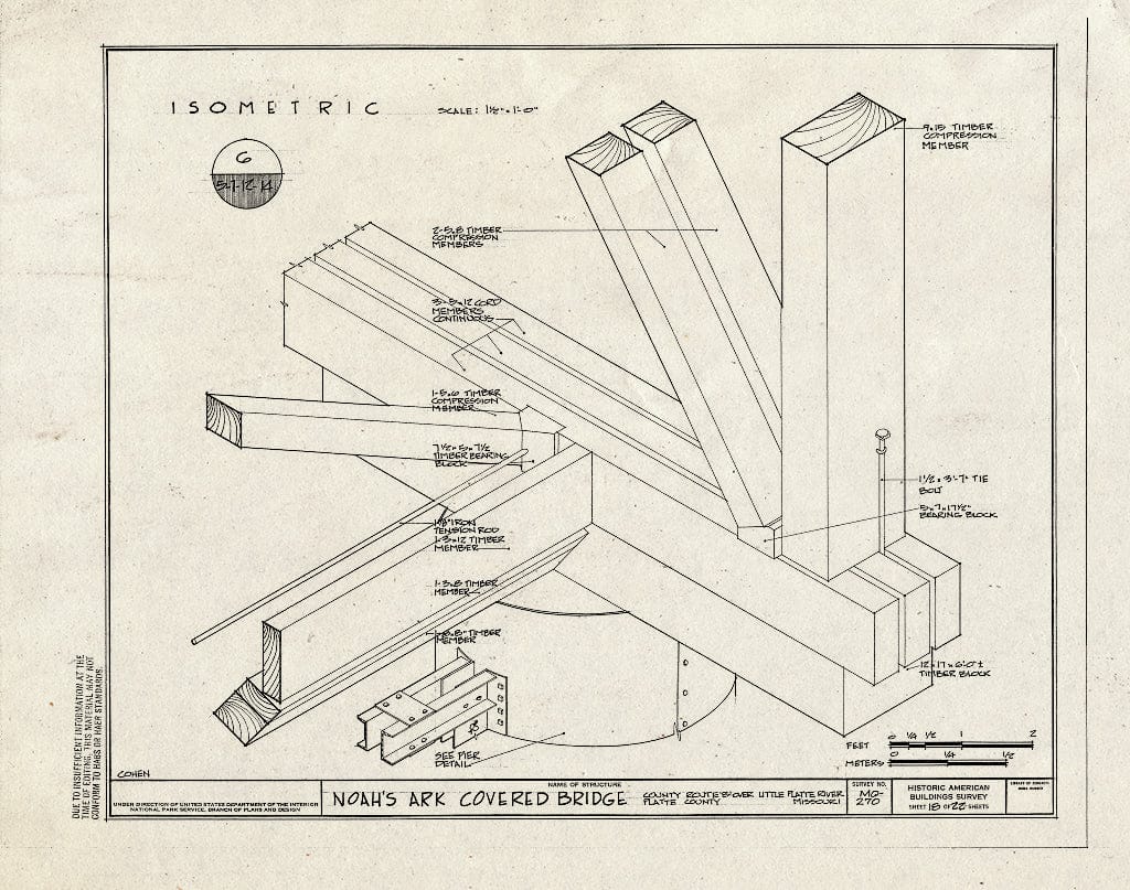 Blueprint 18. Isometric - Noah's Ark Covered Bridge, County Route B Over Little Platte River, Hoover, Platte County, MO