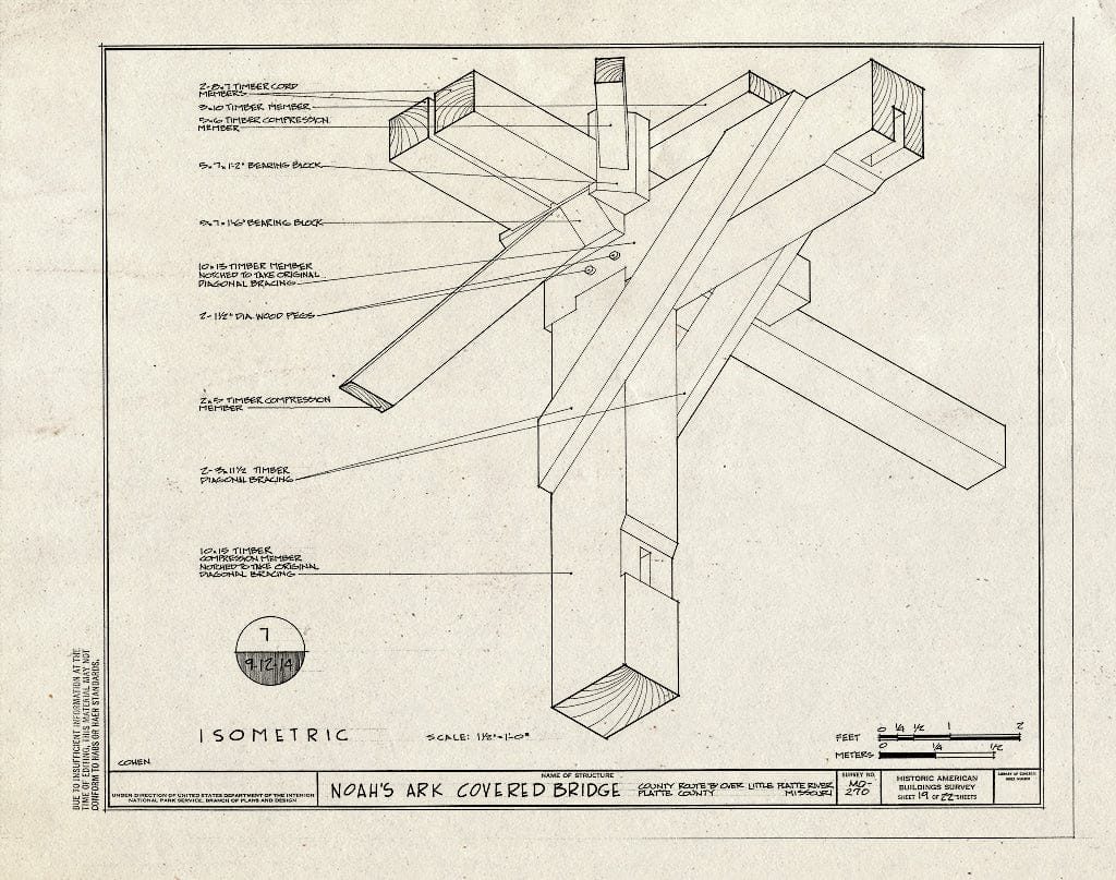 Blueprint 19. Isometric - Noah's Ark Covered Bridge, County Route B Over Little Platte River, Hoover, Platte County, MO