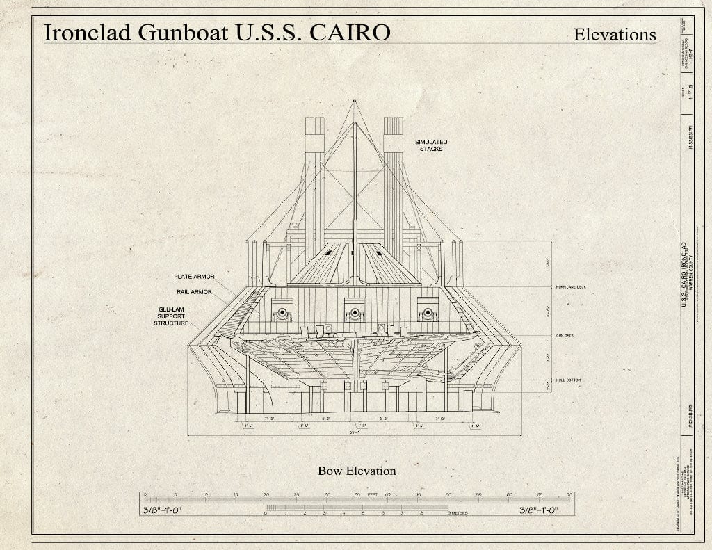 Blueprint Bow Elevation - U.S.S. Cairo Ironclad, Vicksburg, Warren County, MS