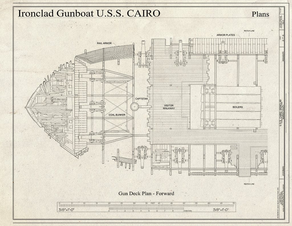 Blueprint Gun Deck Plan - Forward - U.S.S. Cairo Ironclad, Vicksburg, Warren County, MS