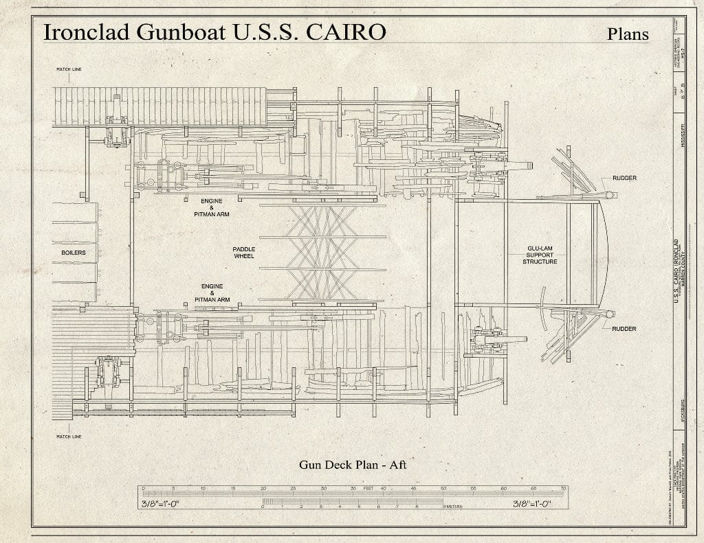 Blueprint Gun Deck Plan - AFT - U.S.S. Cairo Ironclad, Vicksburg, Warren County, MS