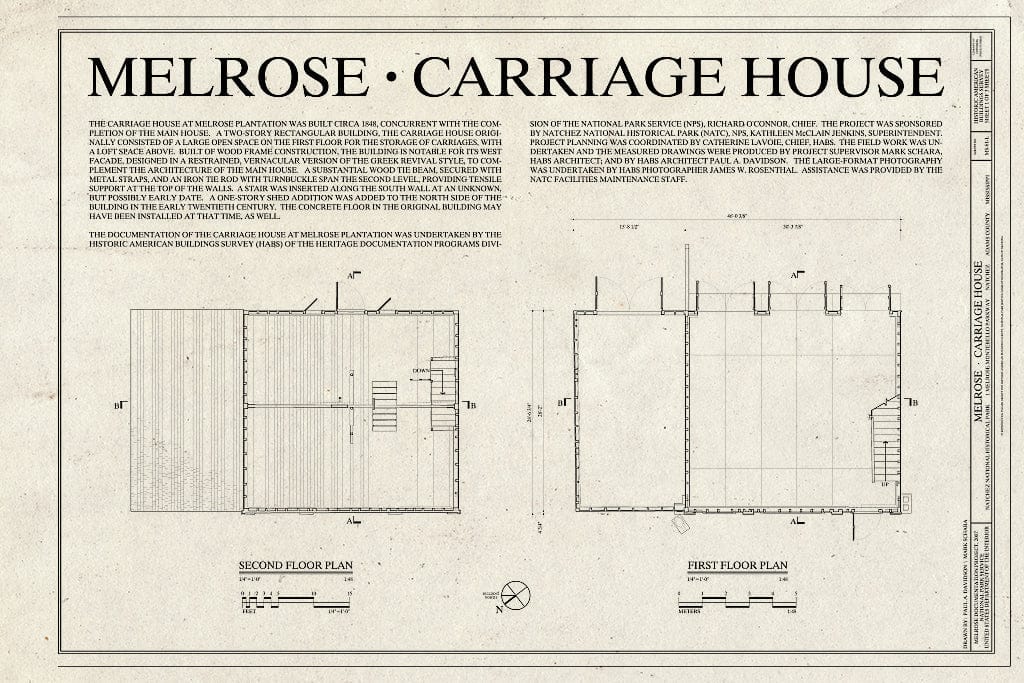 Blueprint Cover Sheet, First & Second Floor Plans - Melrose, Carriage House, 1 Melrose-Montebello Parkway, Natchez, Adams County, MS