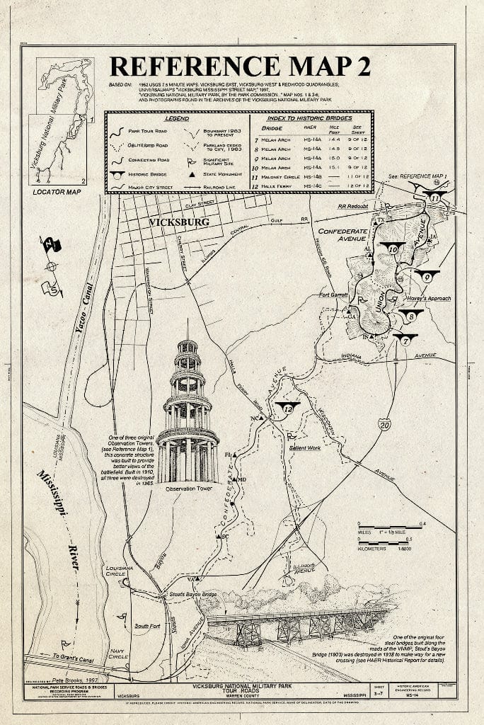 Blueprint Reference Map 2 - Vicksburg National Military Park Roads & Bridges, Vicksburg, Warren County, MS