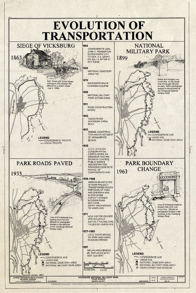 Blueprint Evolution of Transportation - Vicksburg National Military Park Roads & Bridges, Vicksburg, Warren County, MS