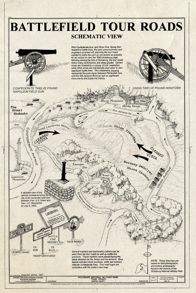 Blueprint Battlefield Tour Roads, Schematic View - Vicksburg National Military Park Roads & Bridges, Vicksburg, Warren County, MS