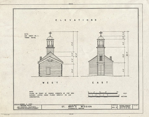 Historic Pictoric : Blueprint HABS Mont,41-STEV,1- (Sheet 3 of 15) - St. Mary's Mission (Roman Catholic), Stevensville, Ravalli County, MT
