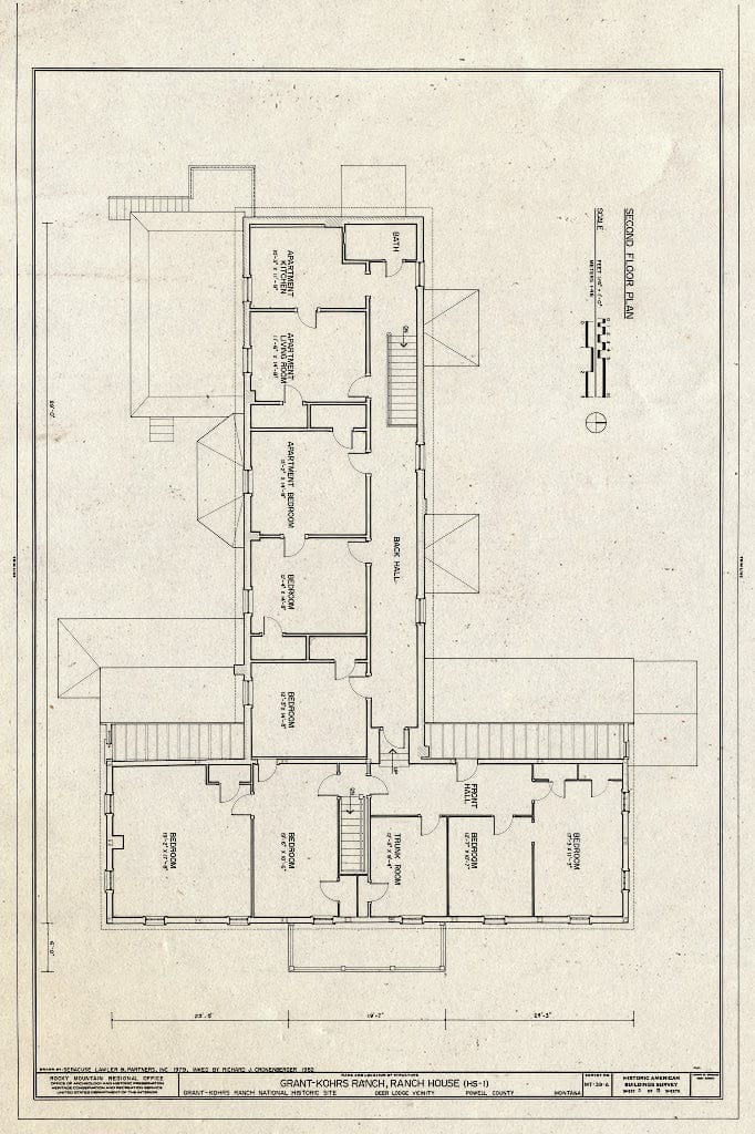 Historic Pictoric : Blueprint Second Floor Plan - Grant-Kohrs Ranch, Ranch House, Highway 10, Deer Lodge, Powell County, MT