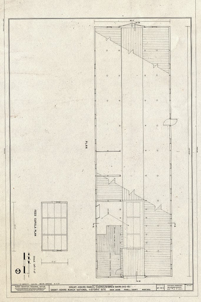 Historic Pictoric : Blueprint Plan - Grant-Kohrs Ranch, Thoroughbred Barn, Highway 10, Deer Lodge, Powell County, MT