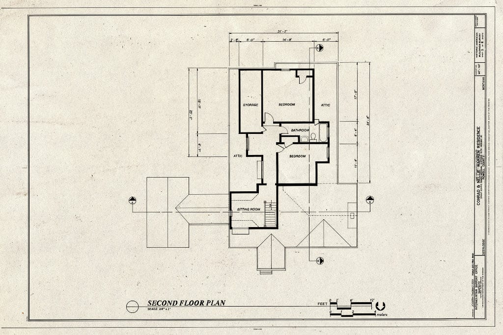 Historic Pictoric : Blueprint Second Floor Plan - Conrad & Nellie Warren Residence, Highway 10, Deer Lodge, Powell County, MT