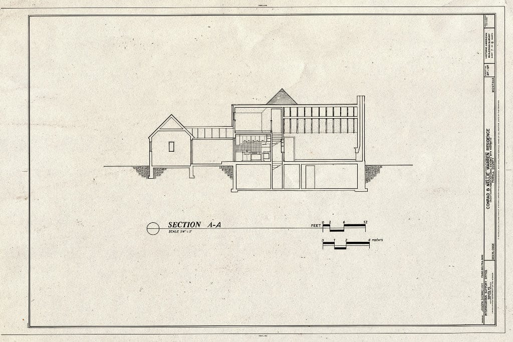 Historic Pictoric : Blueprint Section - Conrad & Nellie Warren Residence, Highway 10, Deer Lodge, Powell County, MT