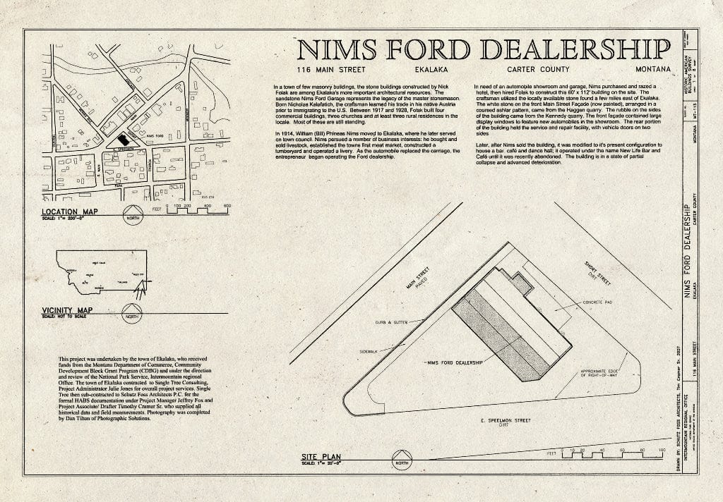 Historic Pictoric : Blueprint Site Plan and map - Nims Ford Dealership, 116 North Main Street, Ekalaka, Carter County, MT