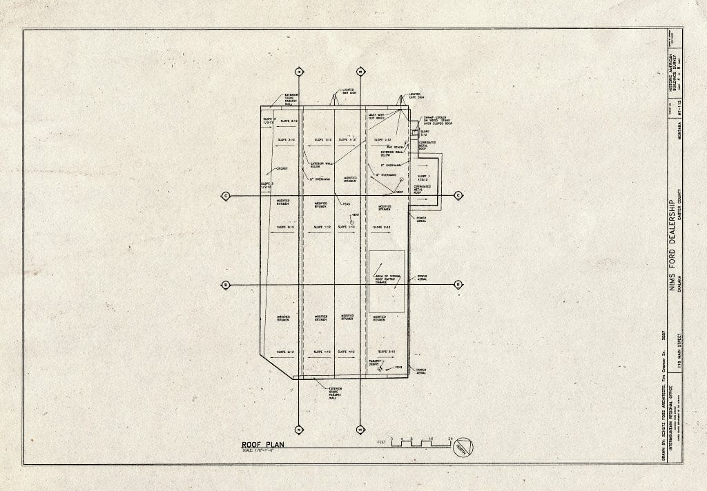 Historic Pictoric : Blueprint Roof Plan - Nims Ford Dealership, 116 North Main Street, Ekalaka, Carter County, MT