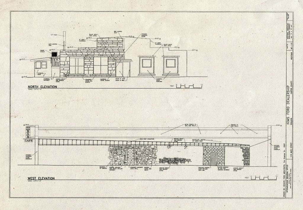 Historic Pictoric : Blueprint North and west Elevation - Nims Ford Dealership, 116 North Main Street, Ekalaka, Carter County, MT