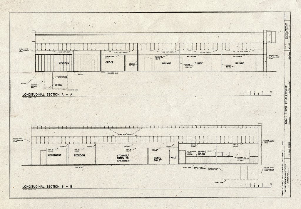 Historic Pictoric : Blueprint Longitudinal Sections - Nims Ford Dealership, 116 North Main Street, Ekalaka, Carter County, MT