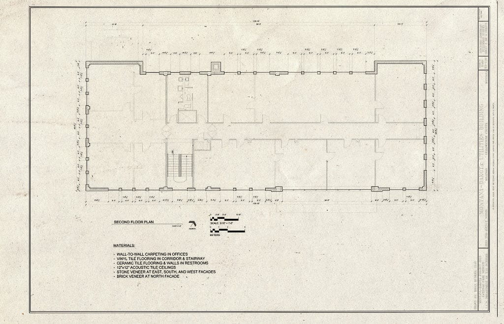 Historic Pictoric : Blueprint Second Floor Plan - Montana-Dakota Utilities Building, 2603 2nd Avenue North, Billings, Yellowstone County, MT