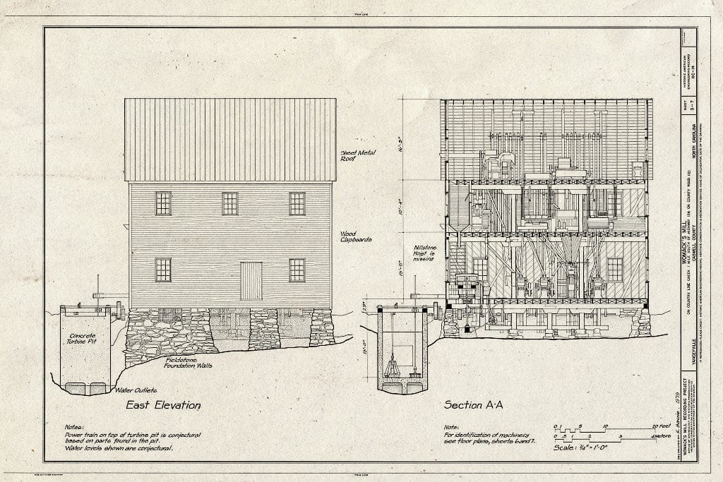 Historic Pictoric : Blueprint HAER NC,17-YANV.V,3- (Sheet 3 of 7) - Womack's Mill, Yanceyville, Caswell County, NC