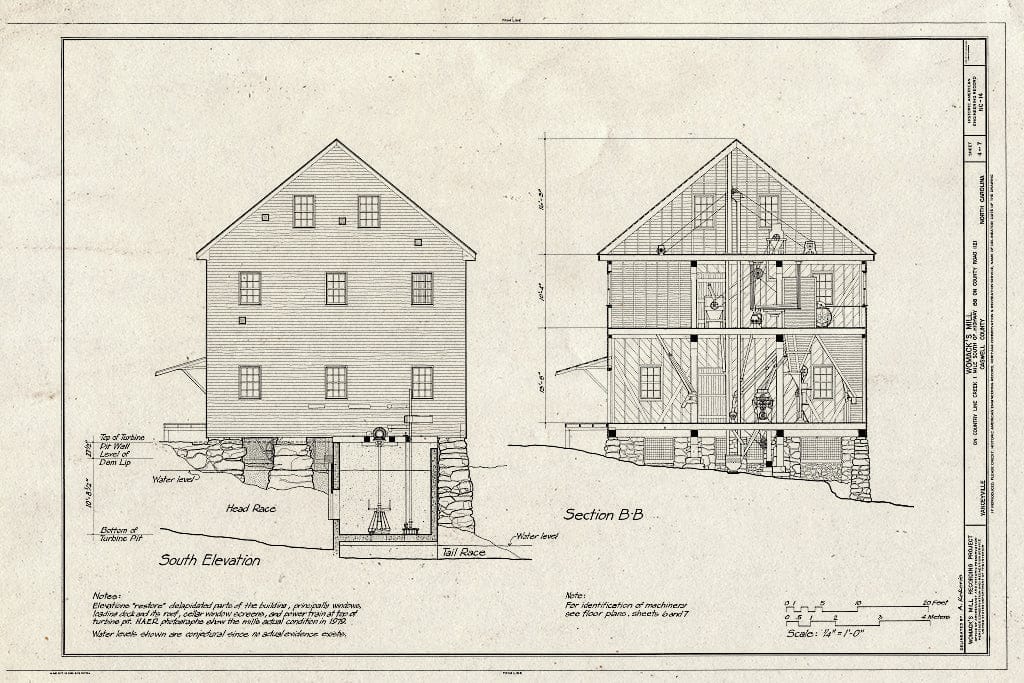 Historic Pictoric : Blueprint HAER NC,17-YANV.V,3- (Sheet 4 of 7) - Womack's Mill, Yanceyville, Caswell County, NC