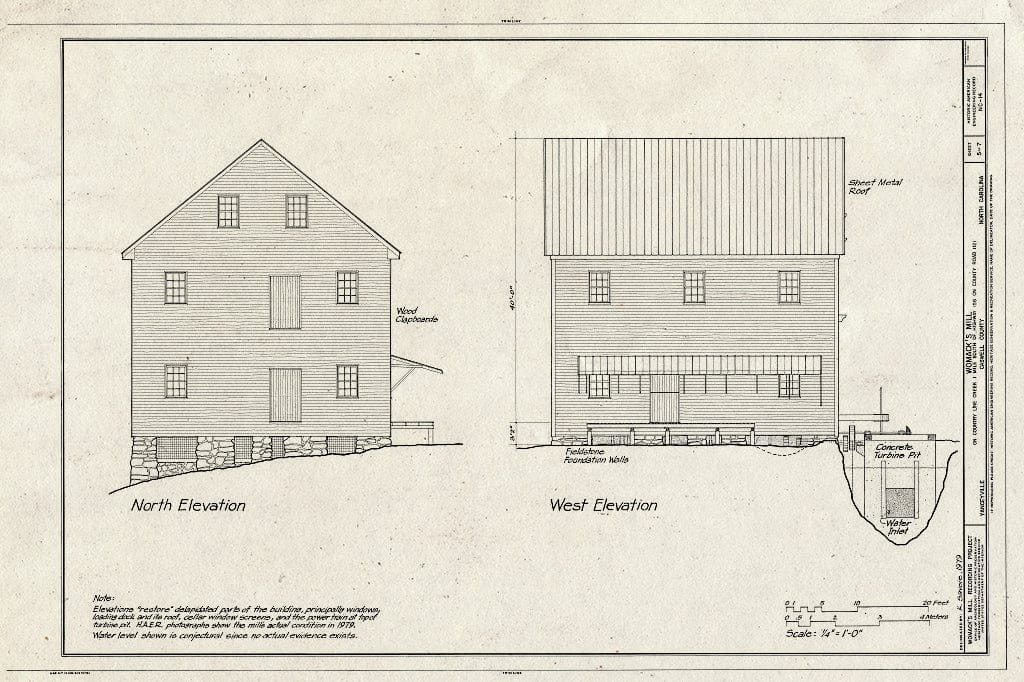 Historic Pictoric : Blueprint HAER NC,17-YANV.V,3- (Sheet 5 of 7) - Womack's Mill, Yanceyville, Caswell County, NC