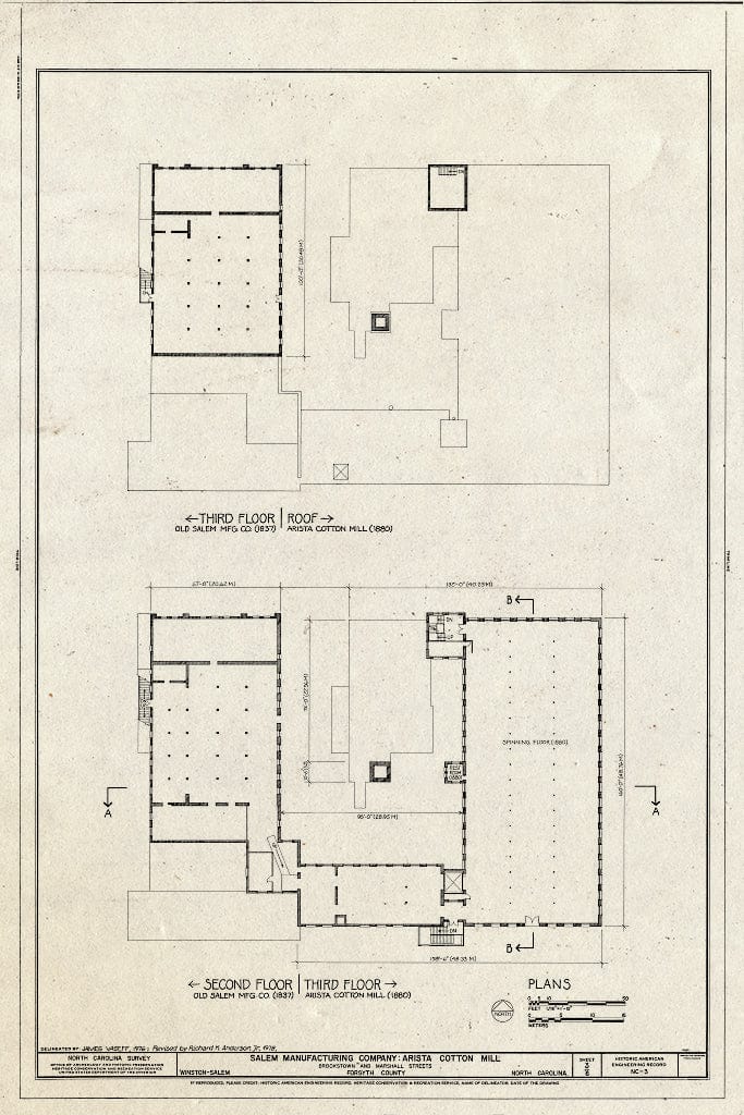 Historic Pictoric : Blueprint HAER NC,34-WINSA,19- (Sheet 3 of 6) - Salem Manufacturing Company, Arista Cotton Mill, Brookstown & Marshall Streets, Winston-Salem, Forsyth County, NC