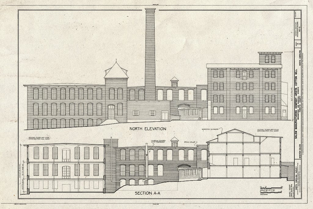 Historic Pictoric : Blueprint HAER NC,34-WINSA,19- (Sheet 4 of 6) - Salem Manufacturing Company, Arista Cotton Mill, Brookstown & Marshall Streets, Winston-Salem, Forsyth County, NC