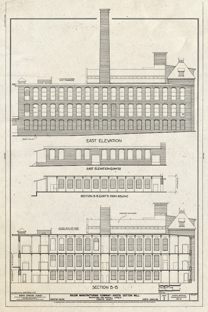 Historic Pictoric : Blueprint HAER NC,34-WINSA,19- (Sheet 5 of 6) - Salem Manufacturing Company, Arista Cotton Mill, Brookstown & Marshall Streets, Winston-Salem, Forsyth County, NC