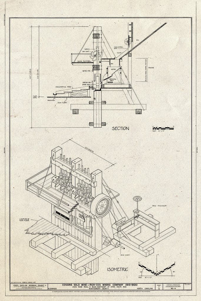 Historic Pictoric : Blueprint HAER NC,62-ALBE,1- (Sheet 7 of 8) - Coggins Gold Mine, Rich-Cog Mining Company, Eldorado, Montgomery County, NC