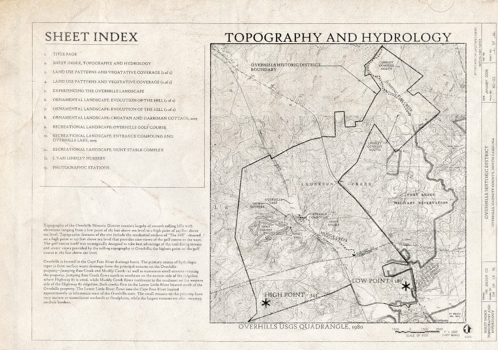 Historic Pictoric : Blueprint Typography and Hydrology - Overhills, Fort Bragg Military Reservation, Approximately 15 Miles NW of Fayetteville, Overhills, Harnett County, NC