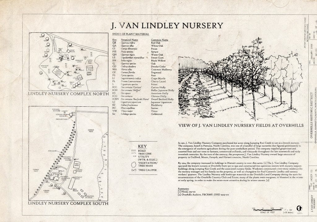 Historic Pictoric : Blueprint J. Van Lindley Nursery - Overhills, Fort Bragg Military Reservation, Approximately 15 Miles NW of Fayetteville, Overhills, Harnett County, NC