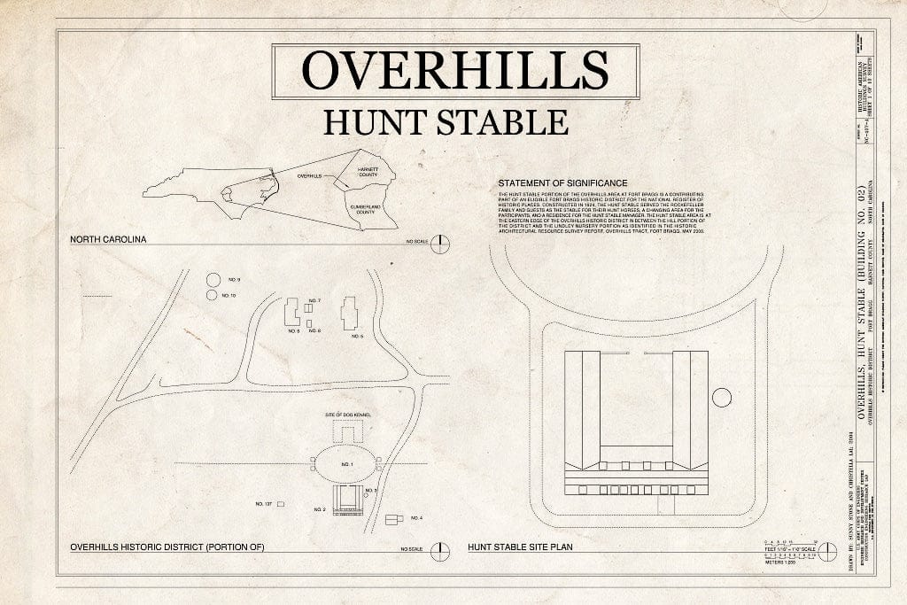 Historic Pictoric : Blueprint Site Plan & Maps - Overhills, Hunt Stable, East of Nursery Road, Overhills, Harnett County, NC