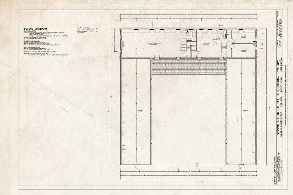 Historic Pictoric : Blueprint Second Floor Plan - Overhills, Hunt Stable, East of Nursery Road, Overhills, Harnett County, NC