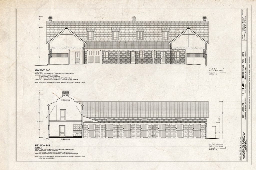 Historic Pictoric : Blueprint Sections - Overhills, Hunt Stable, East of Nursery Road, Overhills, Harnett County, NC