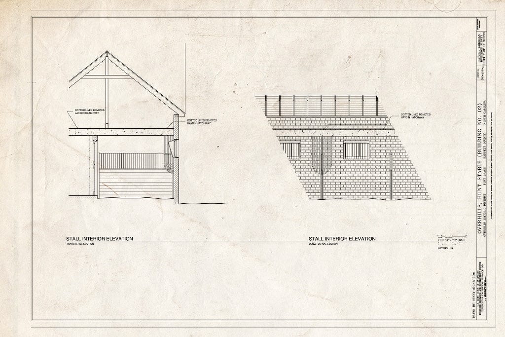 Historic Pictoric : Blueprint Stall Interior Elevations - Overhills, Hunt Stable, East of Nursery Road, Overhills, Harnett County, NC