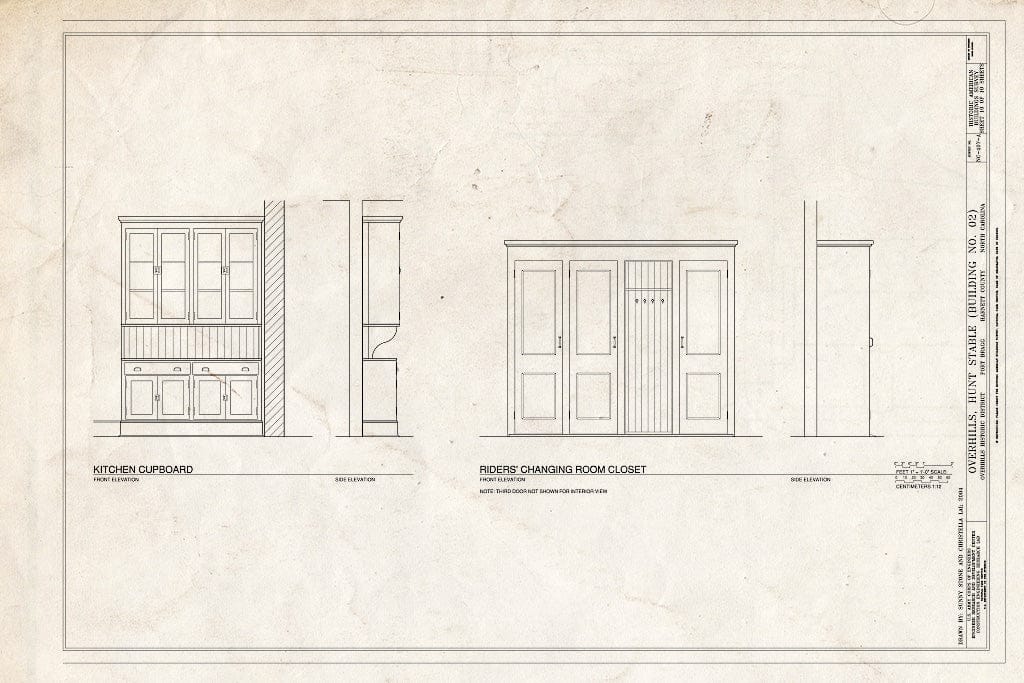 Historic Pictoric : Blueprint Kitchen Cupboard and Rider's Changing Room Closet - Overhills, Hunt Stable, East of Nursery Road, Overhills, Harnett County, NC