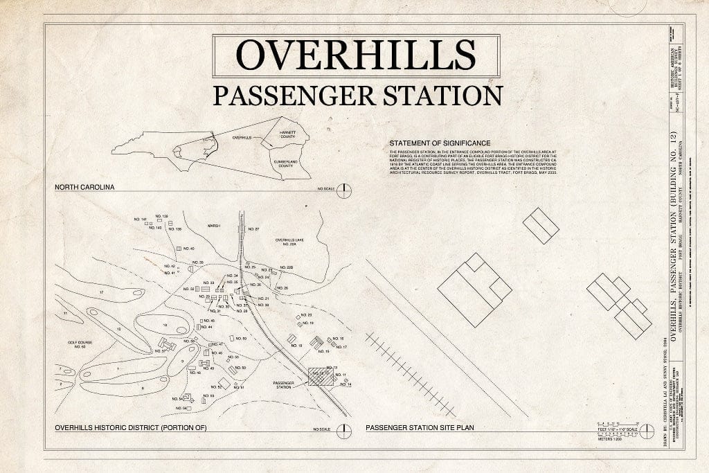 Historic Pictoric : Blueprint Site Plan - Overhills, Passenger Station, West of Nursery Road & North of Thurman Road, Overhills, Harnett County, NC