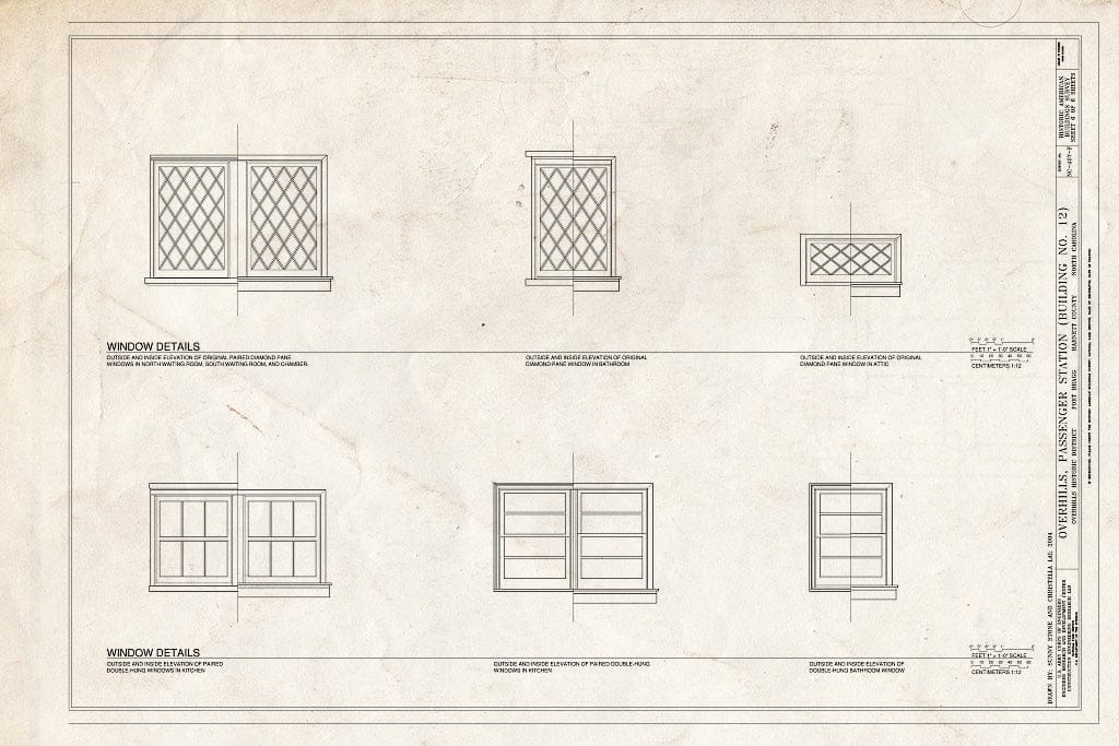 Historic Pictoric : Blueprint Window Details - Overhills, Passenger Station, West of Nursery Road & North of Thurman Road, Overhills, Harnett County, NC