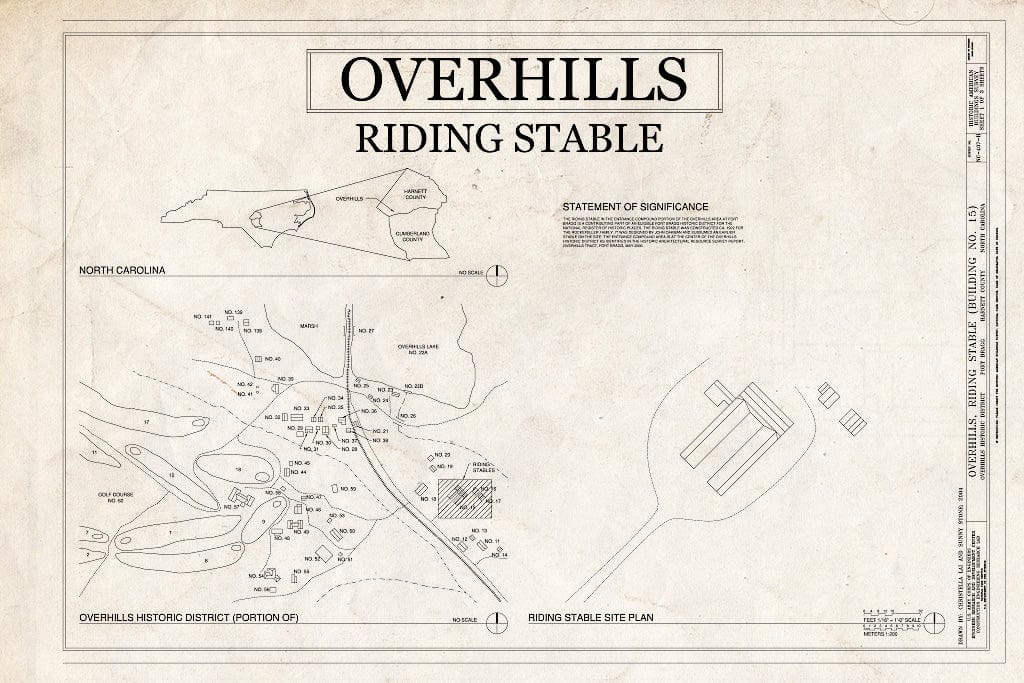 Historic Pictoric : Blueprint Site Plan - Overhills, Riding Stable, West of Nursery Road & North of Thurman Road, Overhills, Harnett County, NC