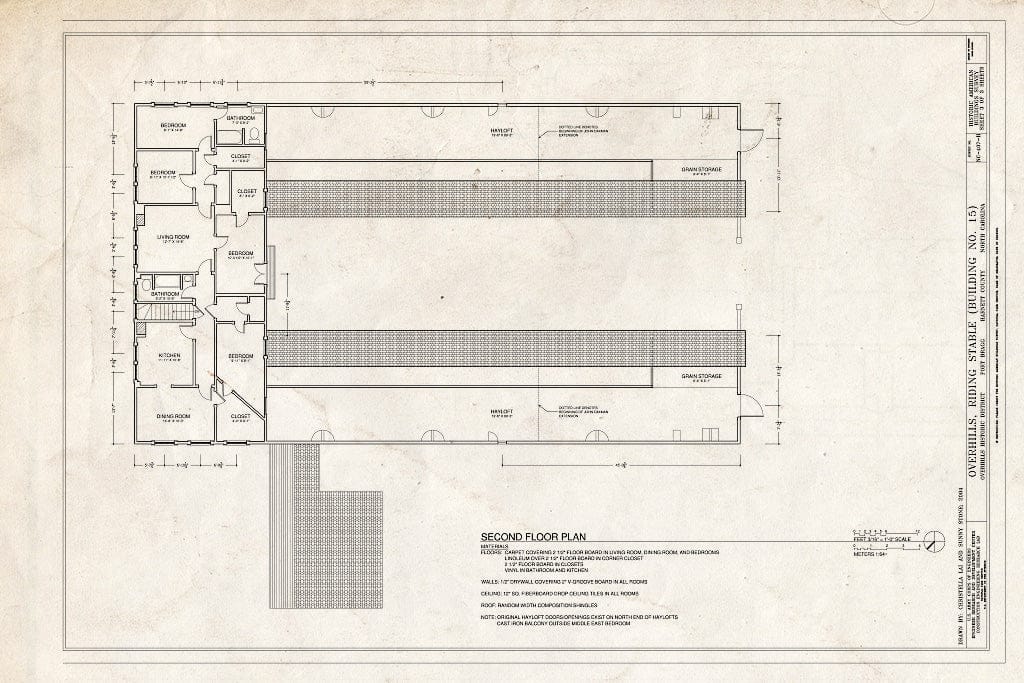 Historic Pictoric : Blueprint Second Floor Plan - Overhills, Riding Stable, West of Nursery Road & North of Thurman Road, Overhills, Harnett County, NC