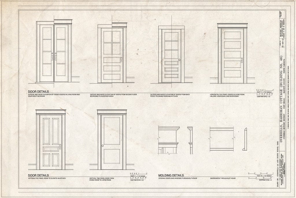 Historic Pictoric : Blueprint Door Details and Molding Details - Overhills, Harriman Cottage, West of Thurman Road & East of Overhills Golf Course, Overhills, Harnett County, NC