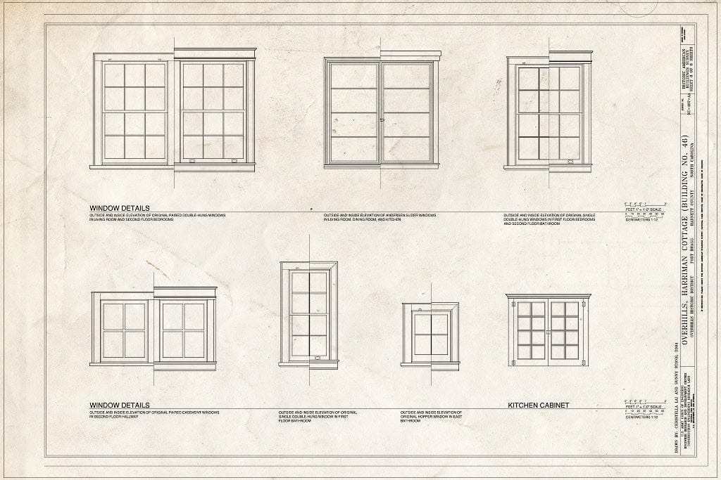 Historic Pictoric : Blueprint Window Details - Overhills, Harriman Cottage, West of Thurman Road & East of Overhills Golf Course, Overhills, Harnett County, NC