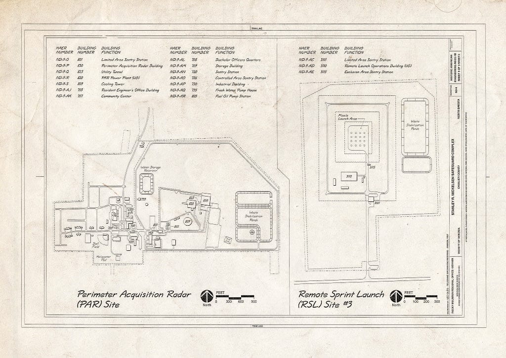 Historic Pictoric : Blueprint Perimeter Acquisition Radar (PAR) Site; Remote Sprint Launch (RSL) Site #3 - Stanley R. Mickelsen Safeguard Complex, Nekoma, Cavalier County, ND