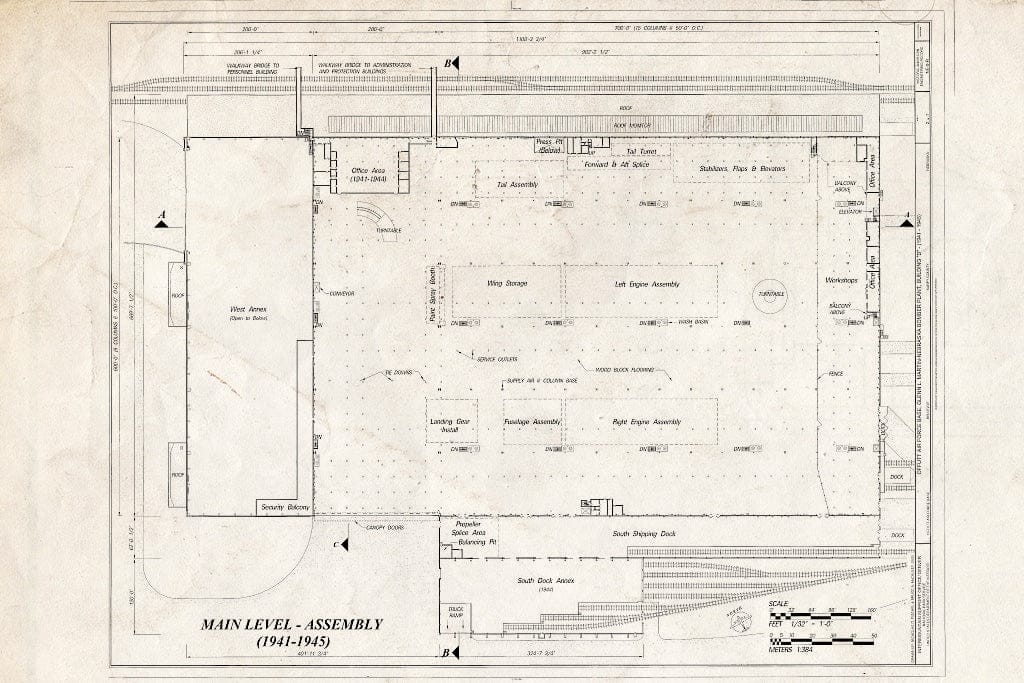 Historic Pictoric : Blueprint Main Level - Assembly - Offutt Air Force Base, Glenn L. Martin-Nebraska Bomber Plant, Building D, Peacekeeper Drive, Bellevue, Sarpy County, NE