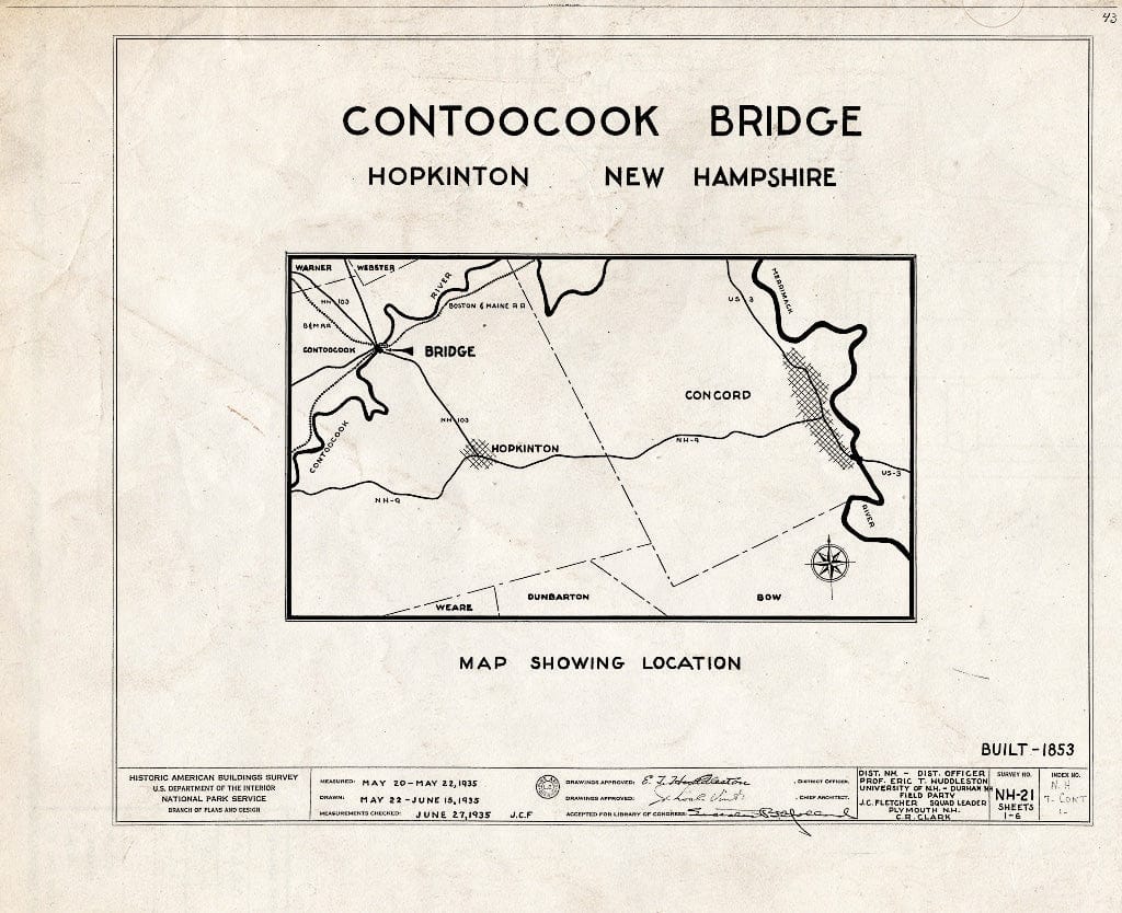 Historic Pictoric : Blueprint Title Sheet - Contoocook Covered Bridge, Spanning Contoocook River, Hopkinton, Merrimack County, NH