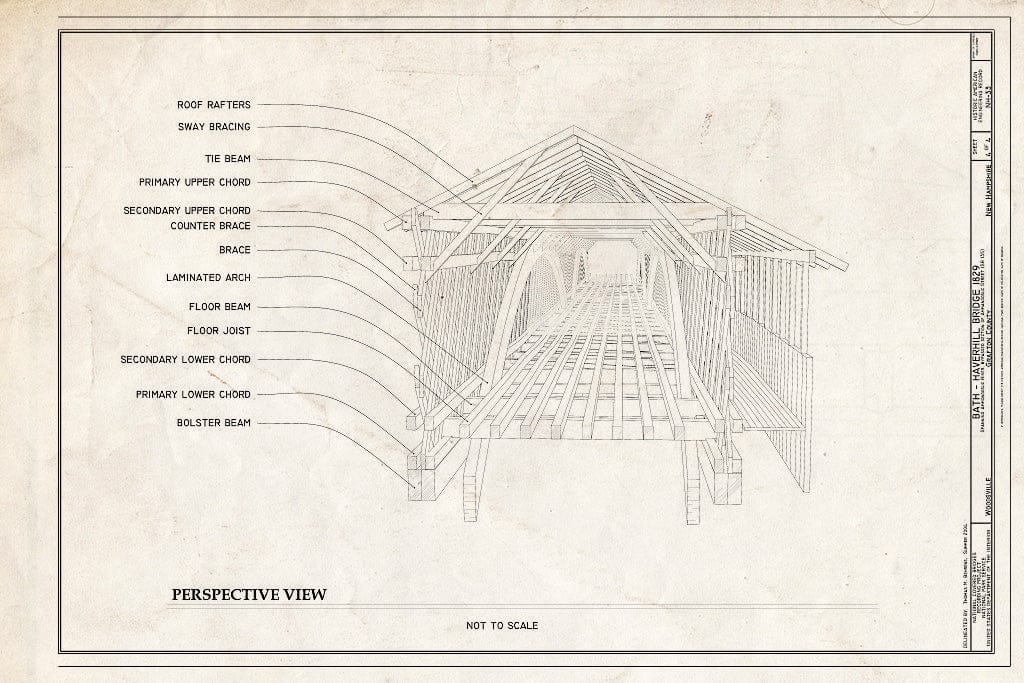 Historic Pictoric : Blueprint Perspective View - Bath-Haverhill Bridge, Spanning Ammonoosuc River, bypassed Section of Ammanoosuc Street (SR 135), Woodsville, Grafton County, NH