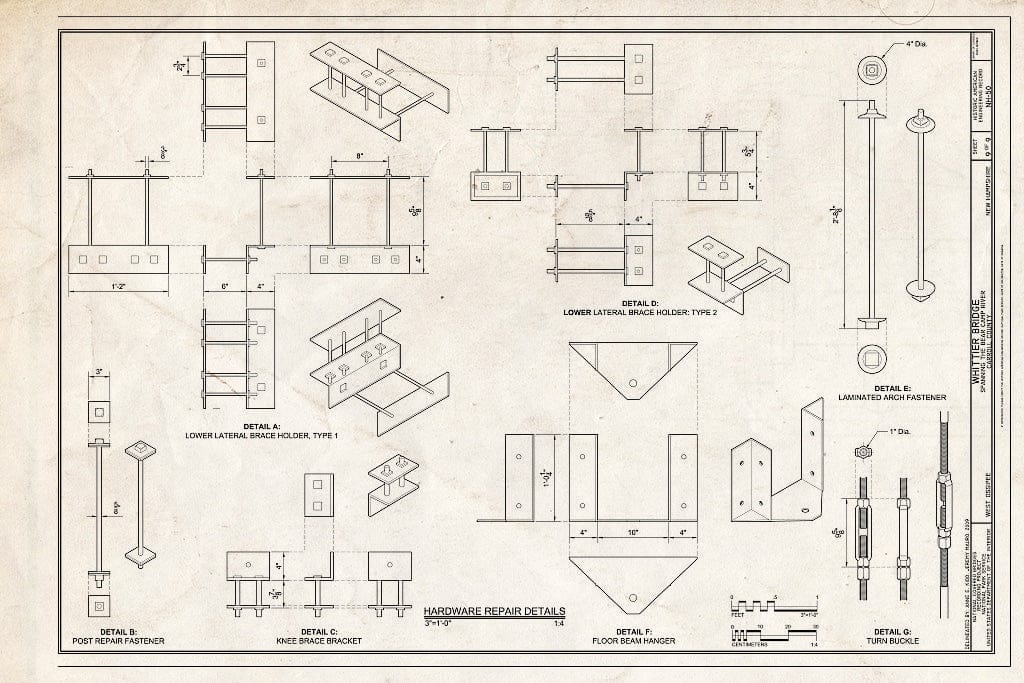 Historic Pictoric : Blueprint Hardware Repair Details - Whittier Bridge, Spanning The Bearcamp River, West Ossipee, Carroll County, NH