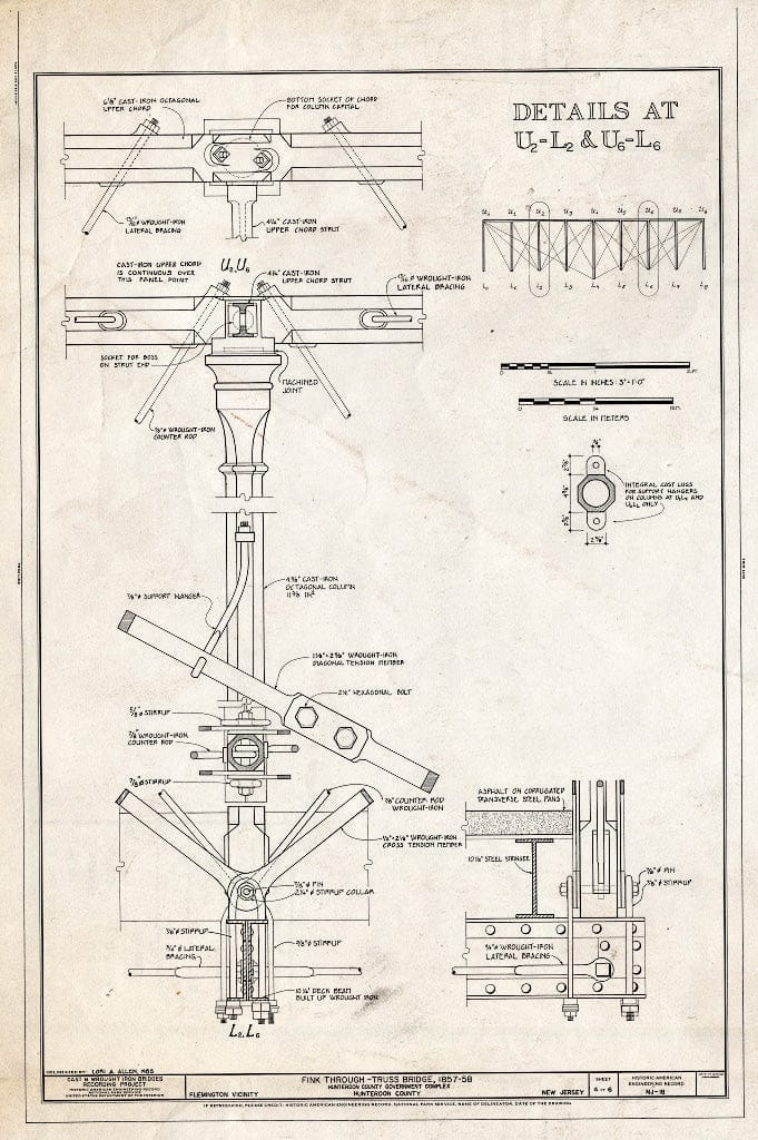 Historic Pictoric : Blueprint HAER NJ,10-CLIN.V,1- (Sheet 4 of 6) - Fink Through-Truss Bridge, Hunterdon County Government Complex (Moved to), Flemington, Hunterdon County, NJ