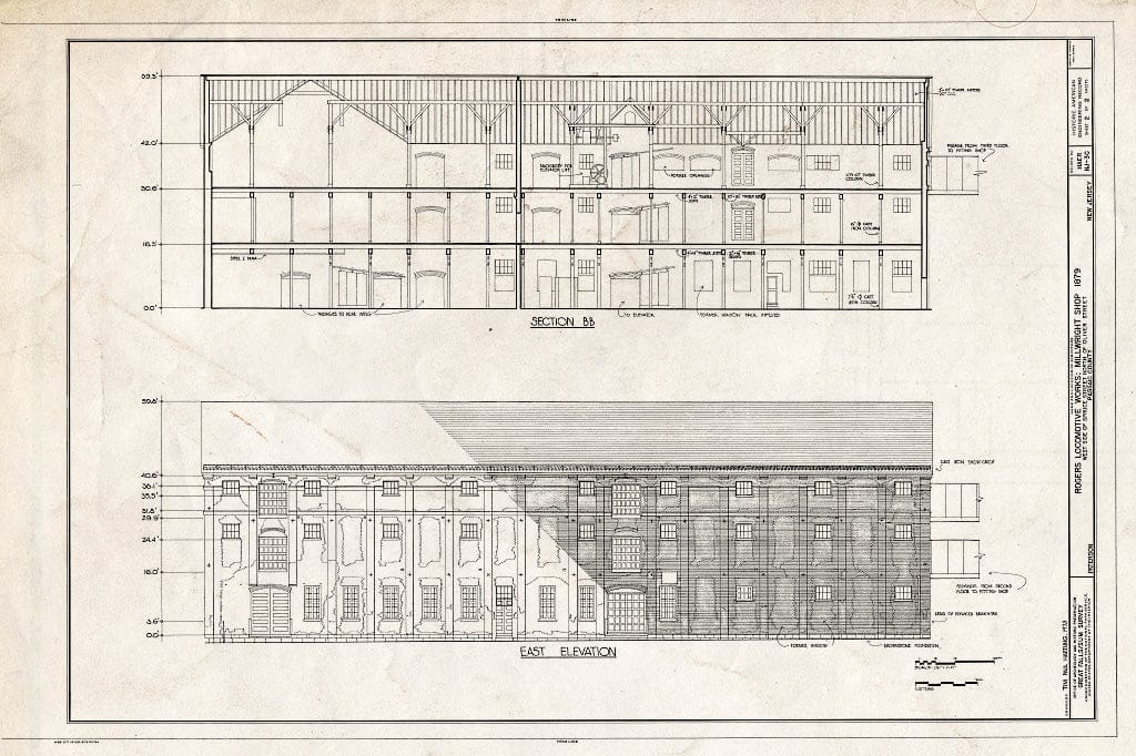 Historic Pictoric : Blueprint HAER NJ,16-PAT,20-C- (Sheet 2 of 2) - Rogers Locomotive & Machine Works, Millwright Shop, Spruce & Market Streets, Paterson, Passaic County, NJ