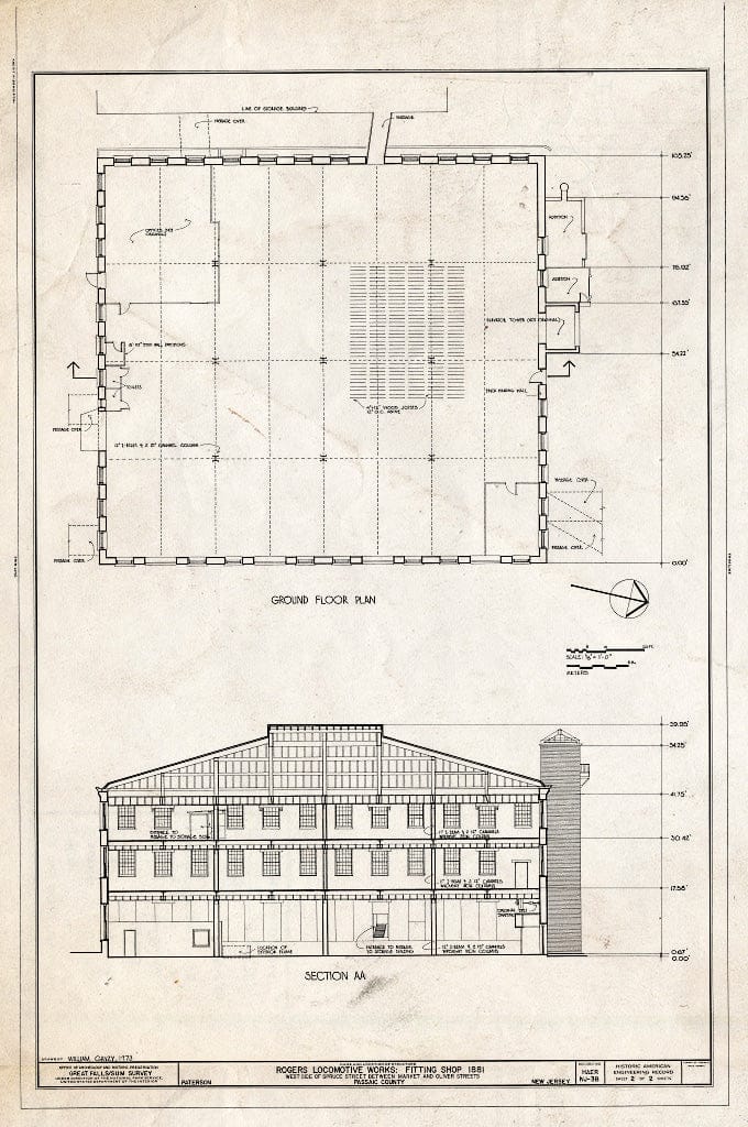 Historic Pictoric : Blueprint HAER NJ,16-PAT,20-B- (Sheet 2 of 2) - Rogers Locomotive & Machine Works, Fitting Shop, Spruce & Market Streets, Paterson, Passaic County, NJ